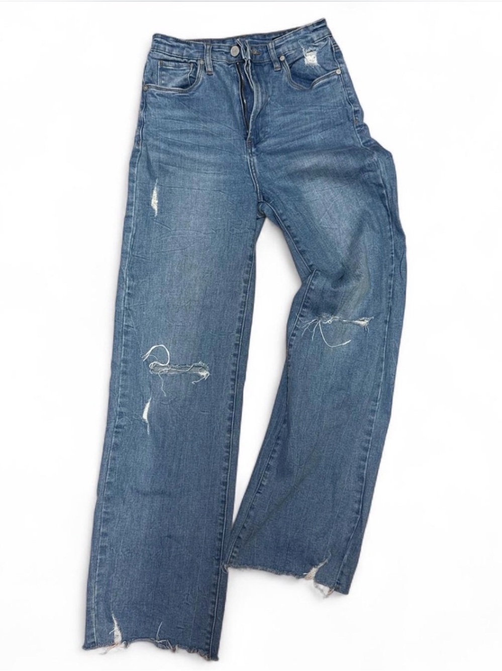 Blank NYC Distressed Wide-Leg Jeans in Blue Wash